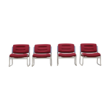 Space Age Chairs in Chrome and Velvet, 1970s, Set of 4