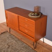 Restored Danish Teak 1960s Short Retro Sideboard Hairpin Legs