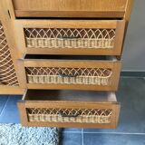 Furniture with wooden secretary and rattan