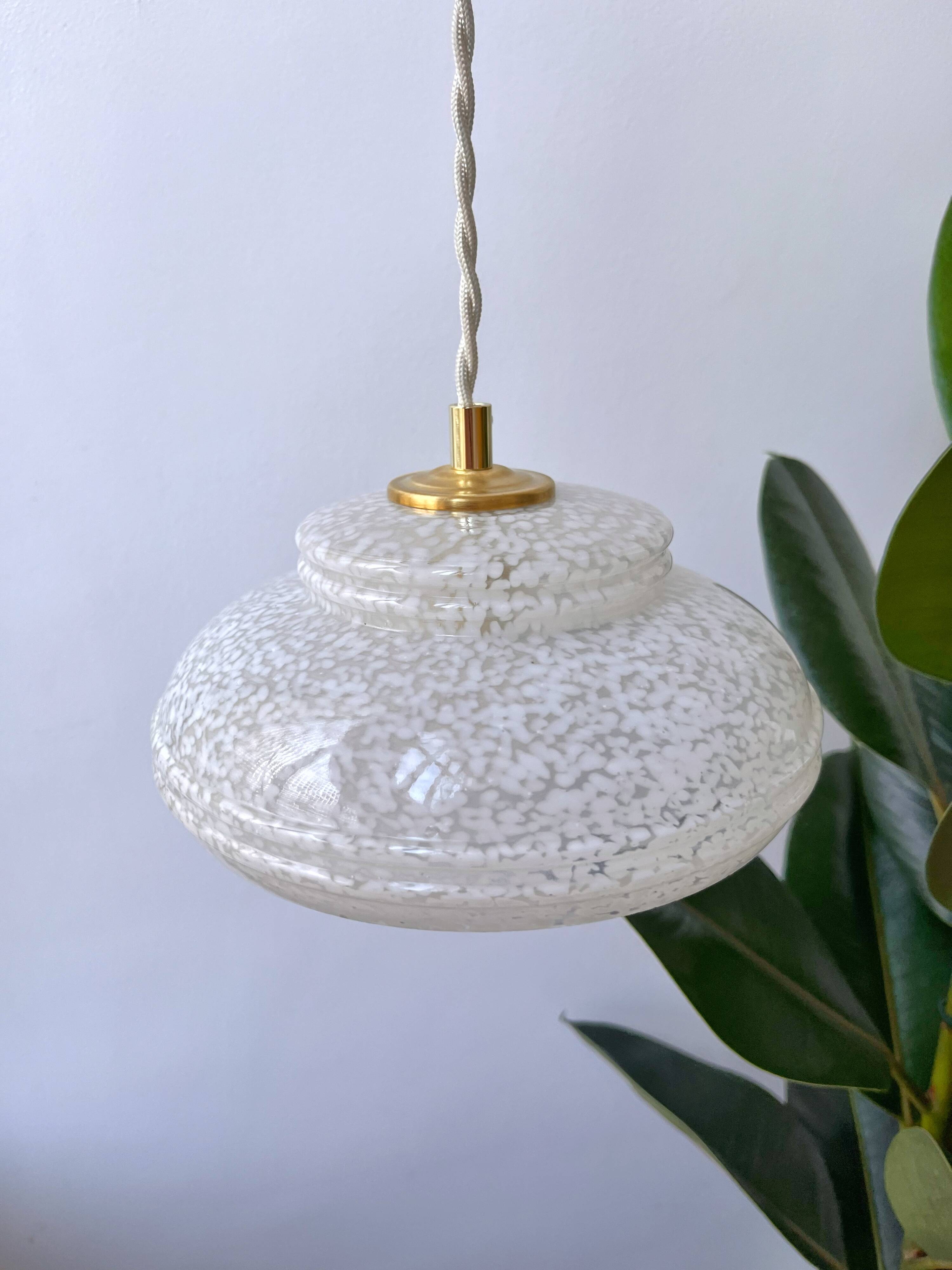 White Clichy glass pendant light with dome - 1930s - 6 copies available