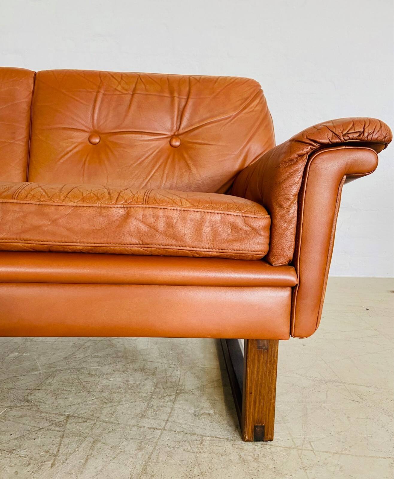 Vintage Danish Svend Skipper 3 person sofa in cognac leather 1970s