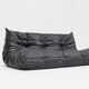 Vintage Togo Ligne Roset 3 seater sofa black leather by Michel Ducaroy 1990s