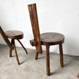 Set of three alpine chairs in solid pine, France, 1950s.