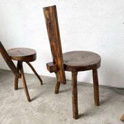 Trio de chaises d'alpage en pin massif, France, années 1950
