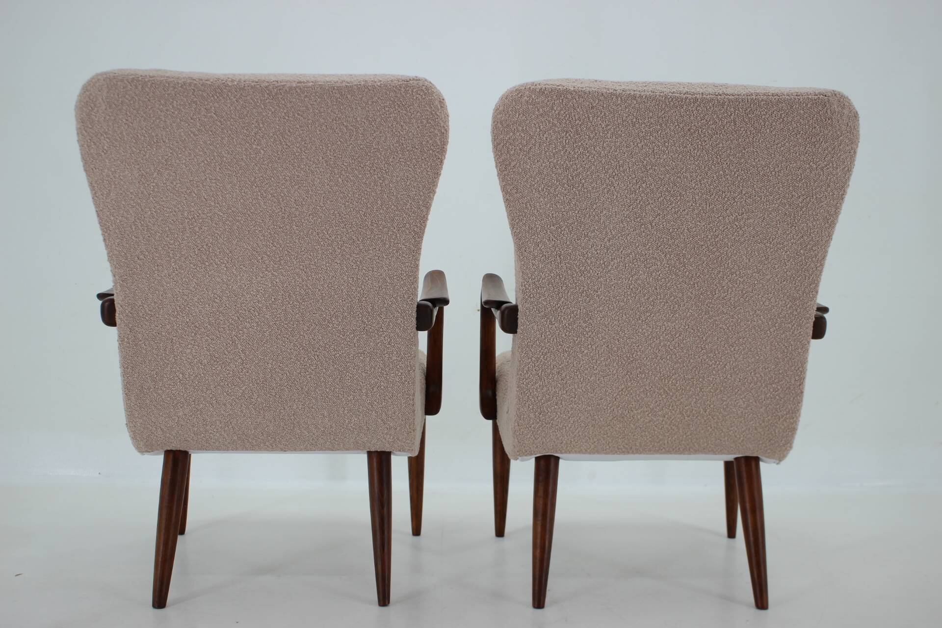 1960s pair of restored danish armchairs in boucle