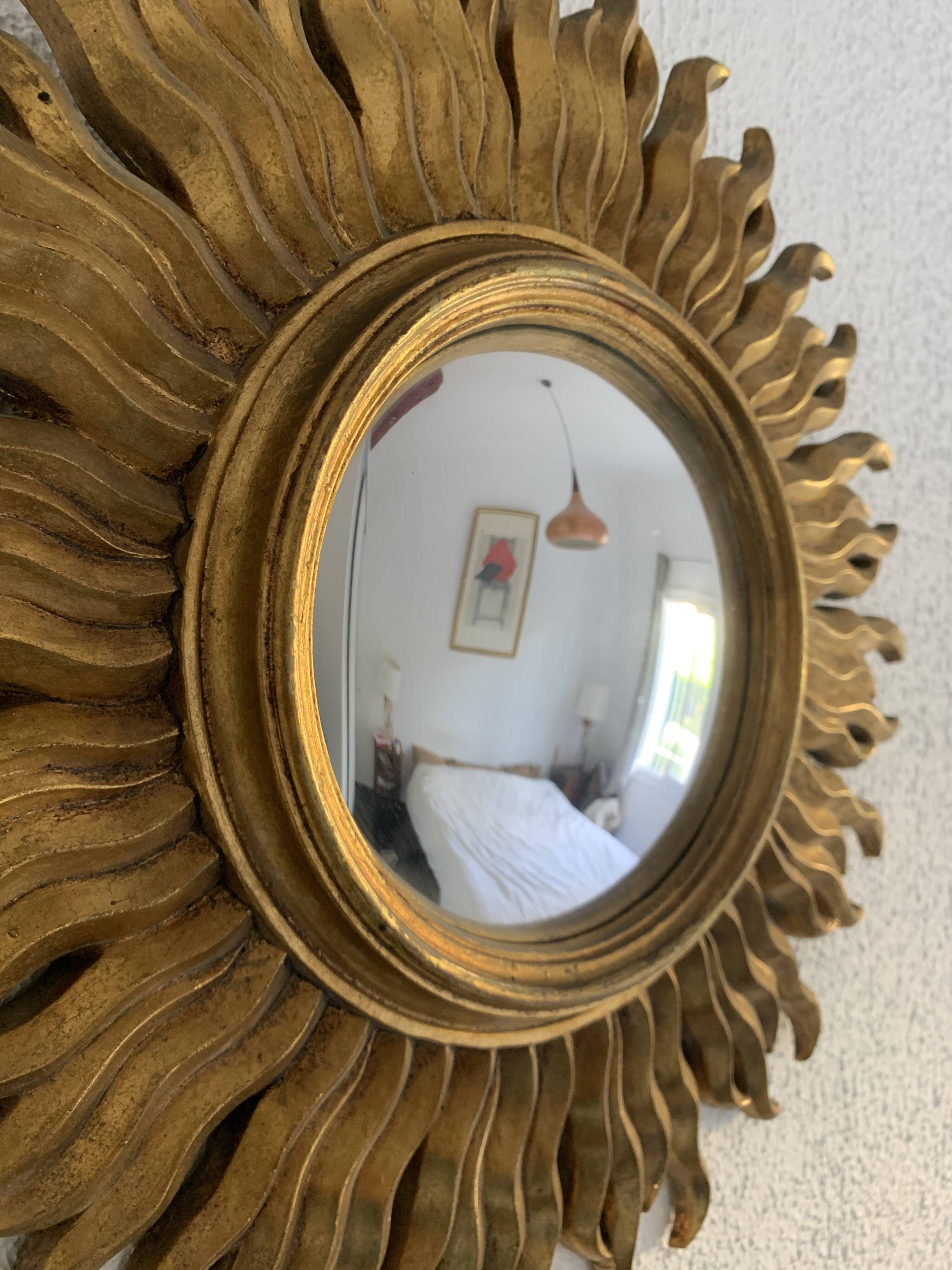 Vintage 1960 sun mirror witch's eye gold convex - 48 cm