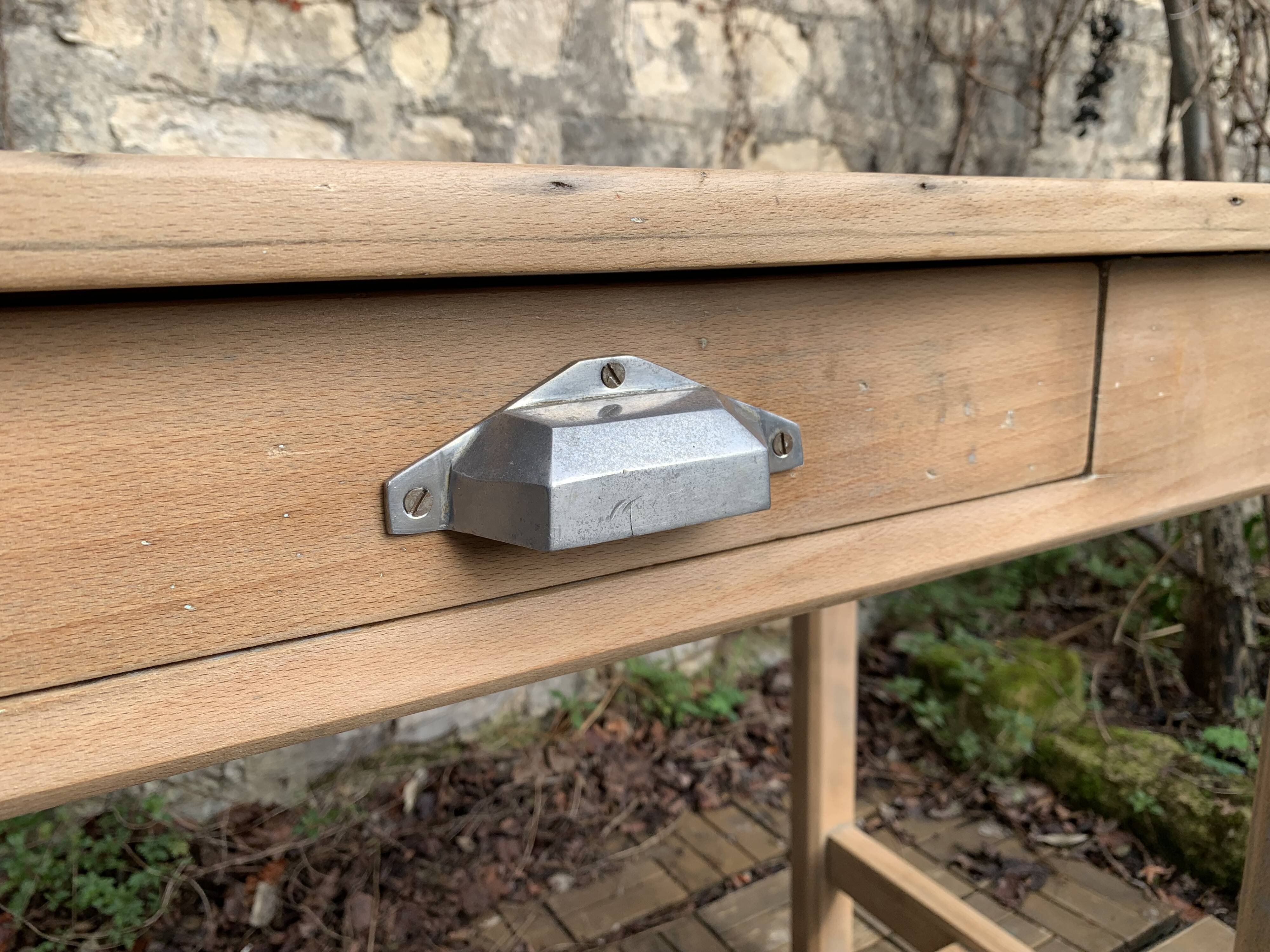 Art Deco farmhouse table in raw wood