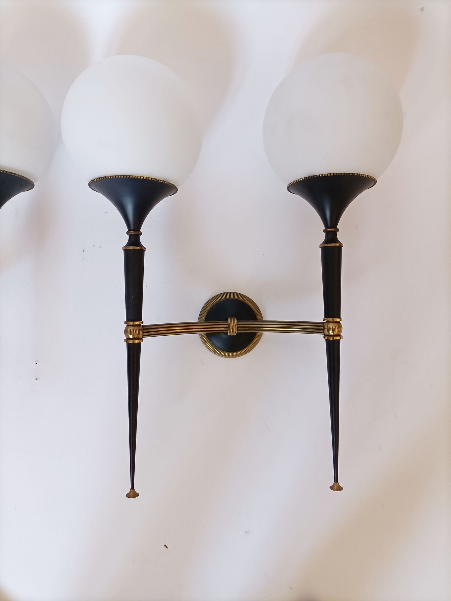 Pair of gold and lay sconces Arlus 1960