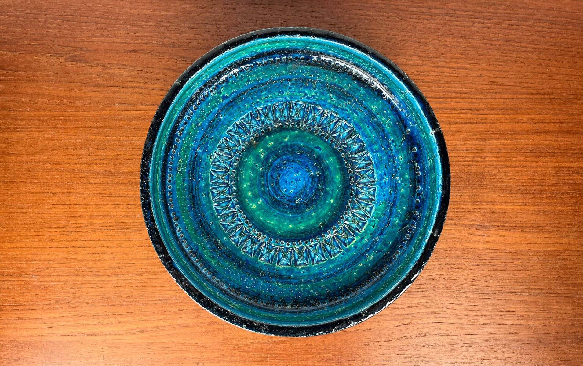 Large Mid-Century Modern Rimini Blu Pottery Bowl by Aldo Londi for Bitossi, Italy, 1960s
