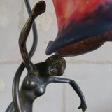 Art nouveau bronze lamp and glass paste