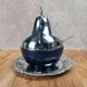 Vintage cobalt sugar bowl & chrome metal – pear shape