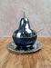 Vintage cobalt sugar bowl & chrome metal – pear shape