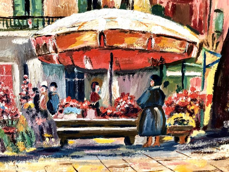 Tableau marché aux fleurs à Menton Henri Guillon