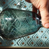 Carafe in worked glass, blue chandelier and its faceted cap