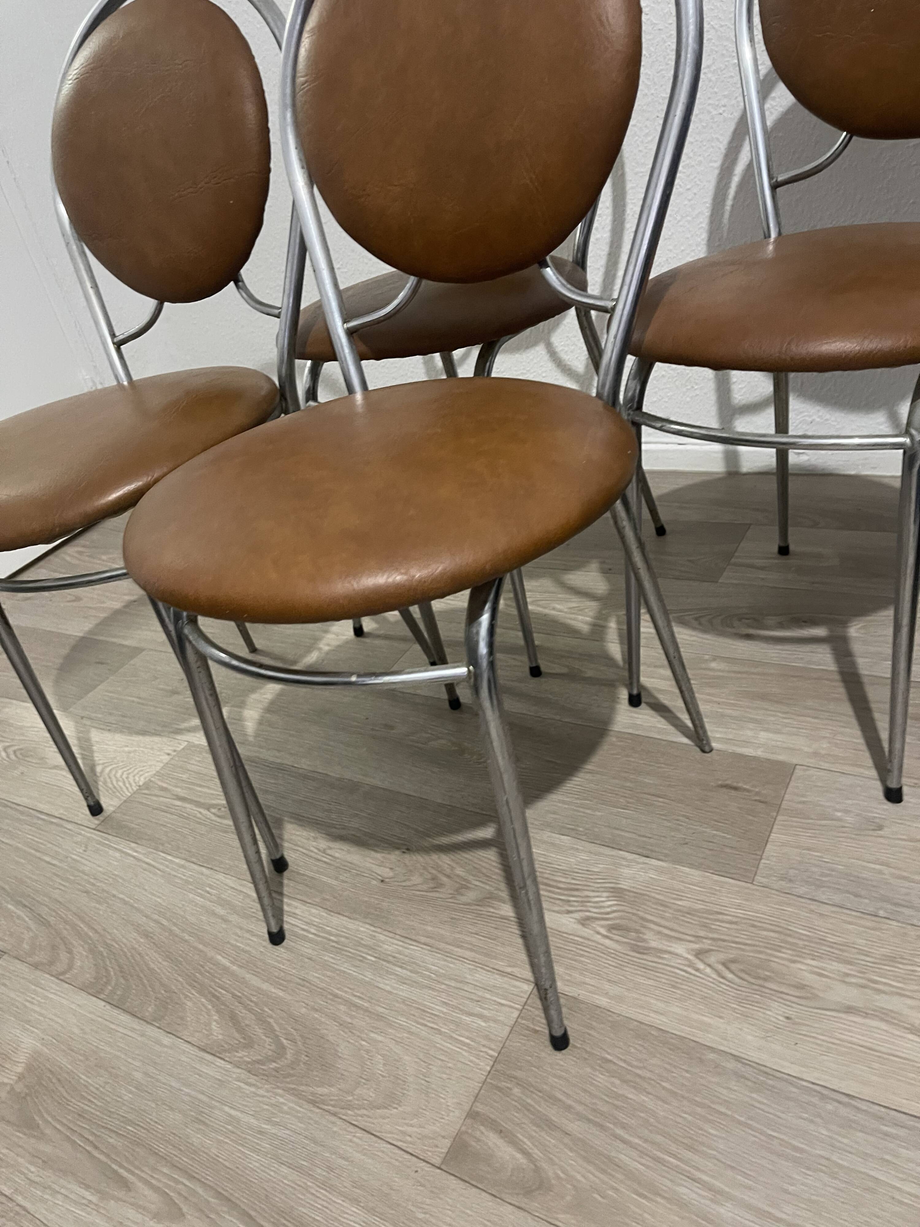 4 vintage chairs – metal & faux leather – 1960s/70s
