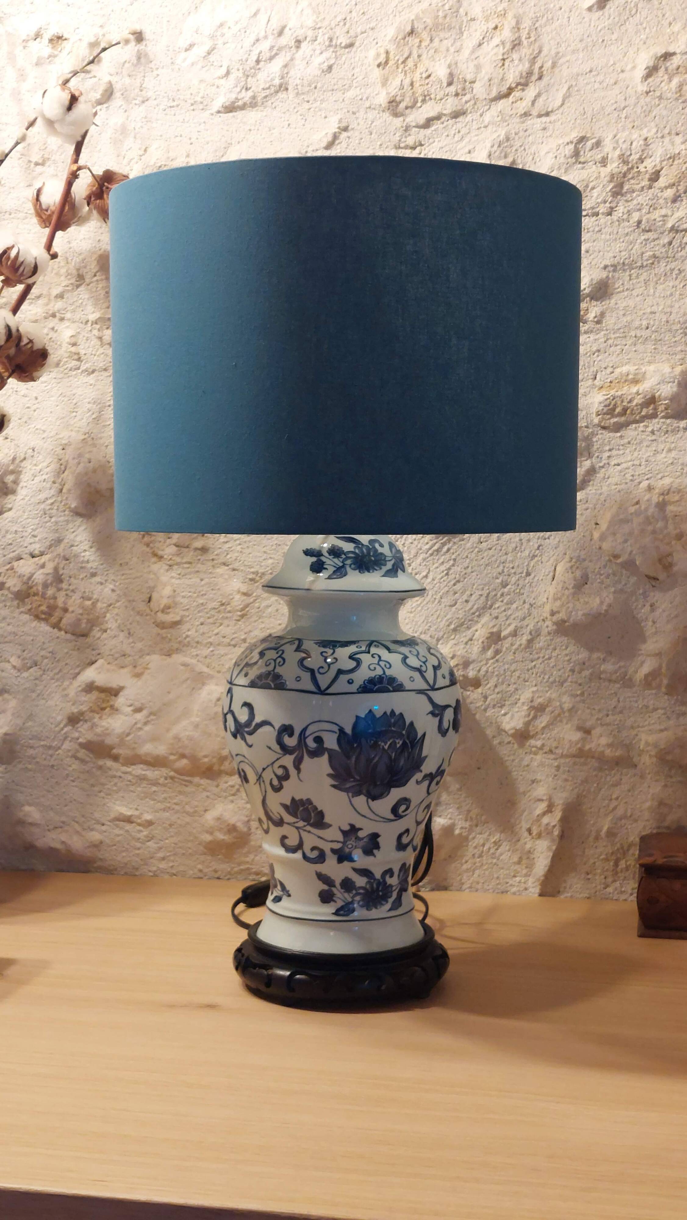 Hand-painted blue and white Paris porcelain lamp, circa 1980