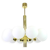 1 of 2 large splendid Kaiser Sputnik chandeliers with opal globes, Germany, 1970s