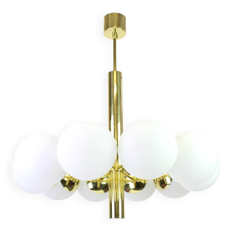 1 of 2 large splendid Kaiser Sputnik chandeliers with opal globes, Germany, 1970s
