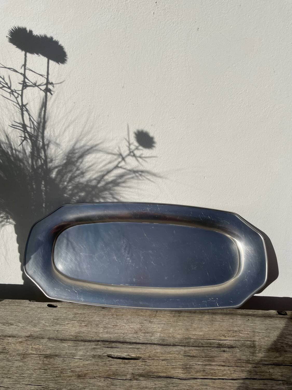 Large, long oval stainless steel platter by Rémy Letang