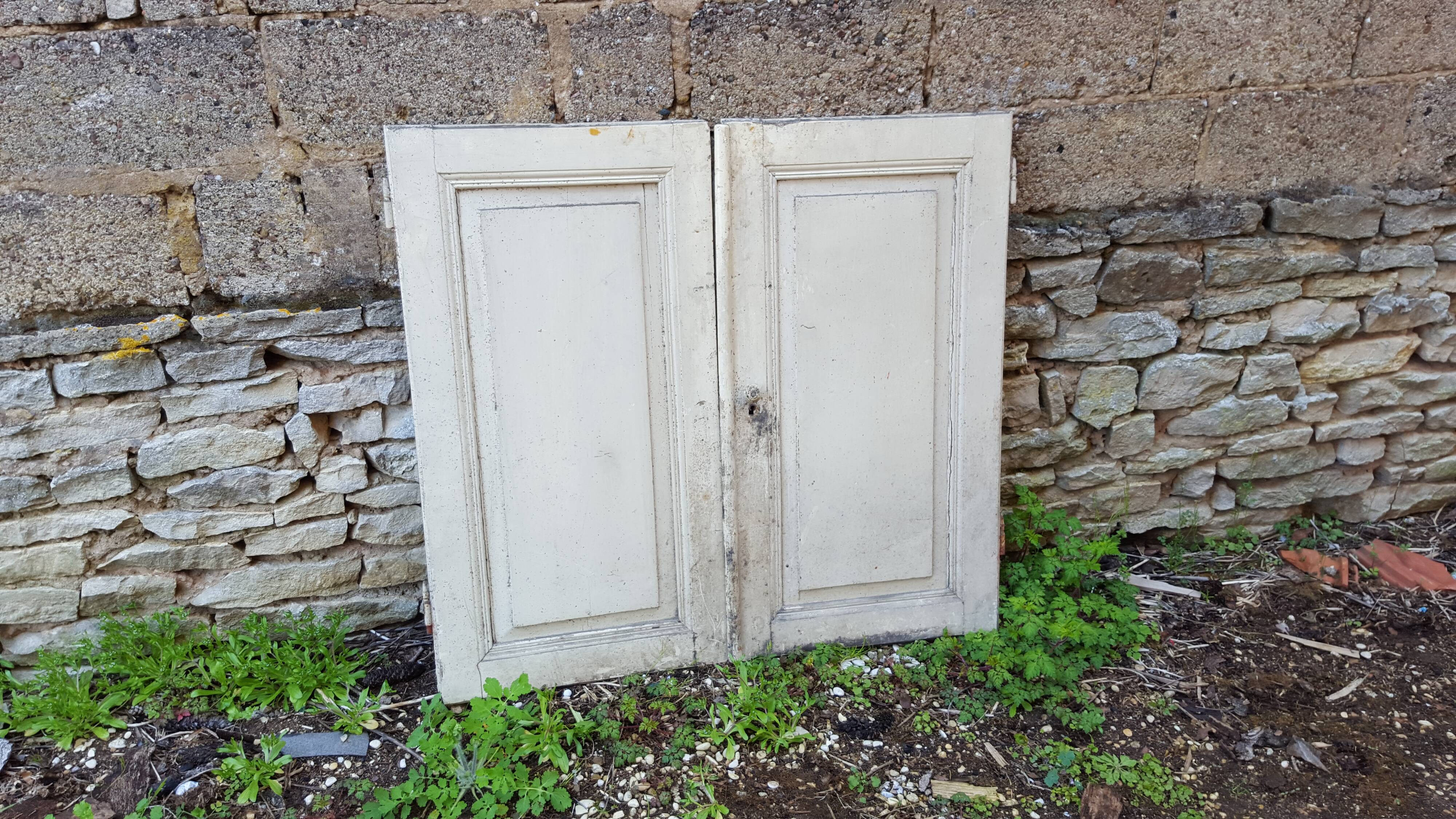 Pair of old white painted fir closet doors
