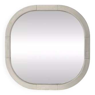Scandinavian Space Age mirror in patinated white wood, 1970s