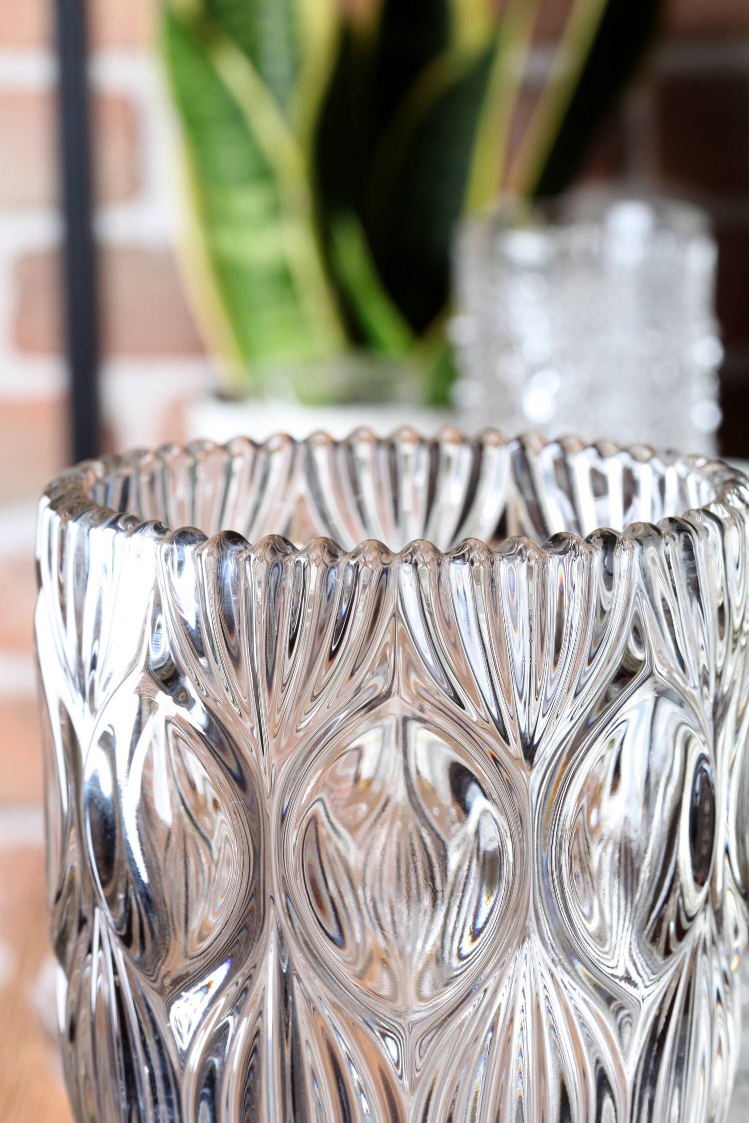 Vintage Clear Heavy Glass Vase by Rudolfova Huť / Czech Republic / 1960s