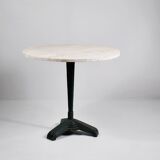 Vintage travertine bistro/dining table, solid metal base. (A)