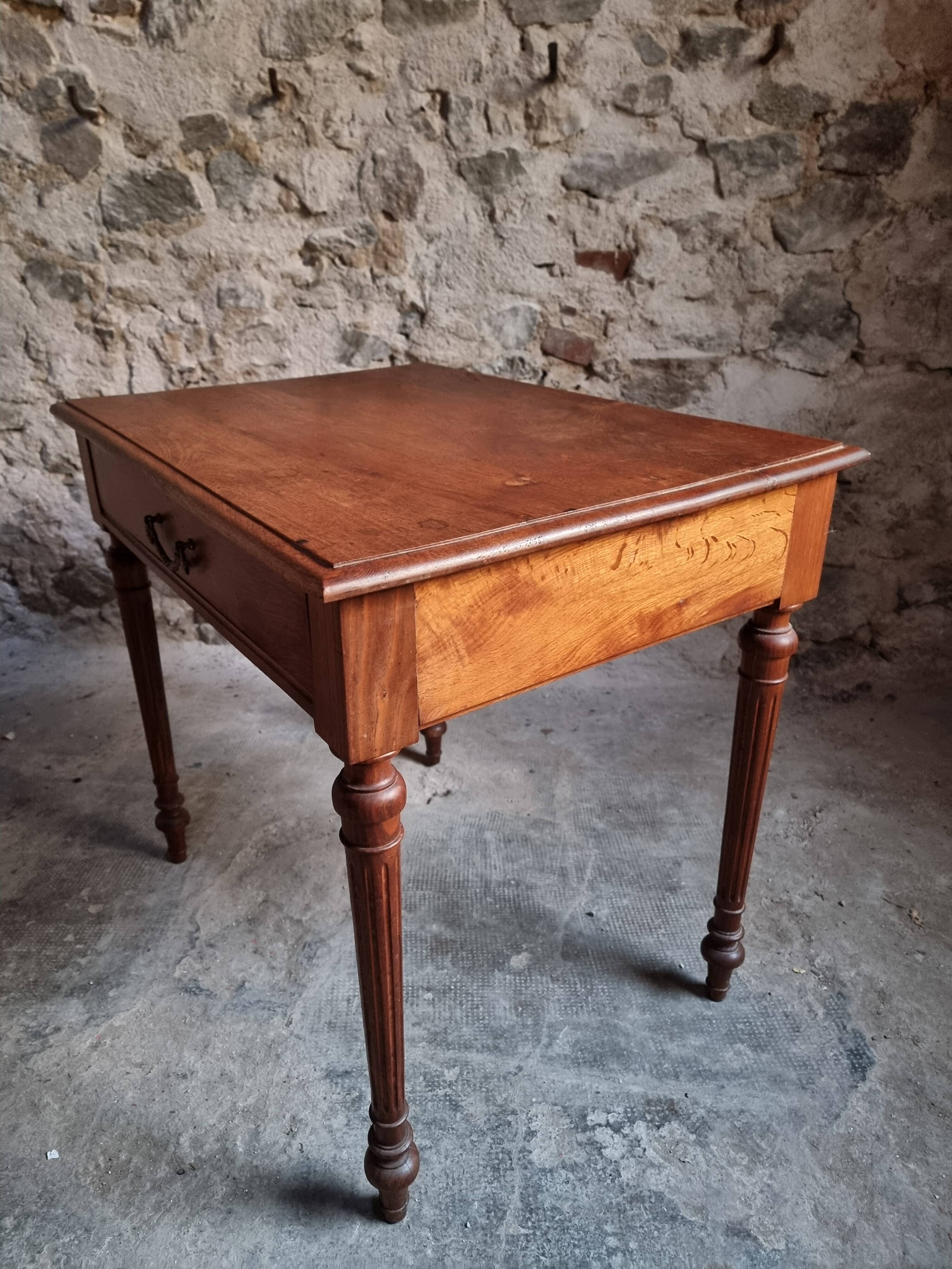 Antique oak writing table with drawer, French side table, console, solid oak desk, circa 1930–1950.