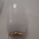 Pair of 80s wall lamps, striped Murano glass and brass