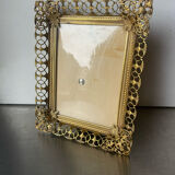 Vintage gold colored metal picture frame 15.5 cm x 12.5 convex glass