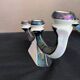 Pair of 3-branch candlesticks in iridescent two-tone ceramic from the 60s