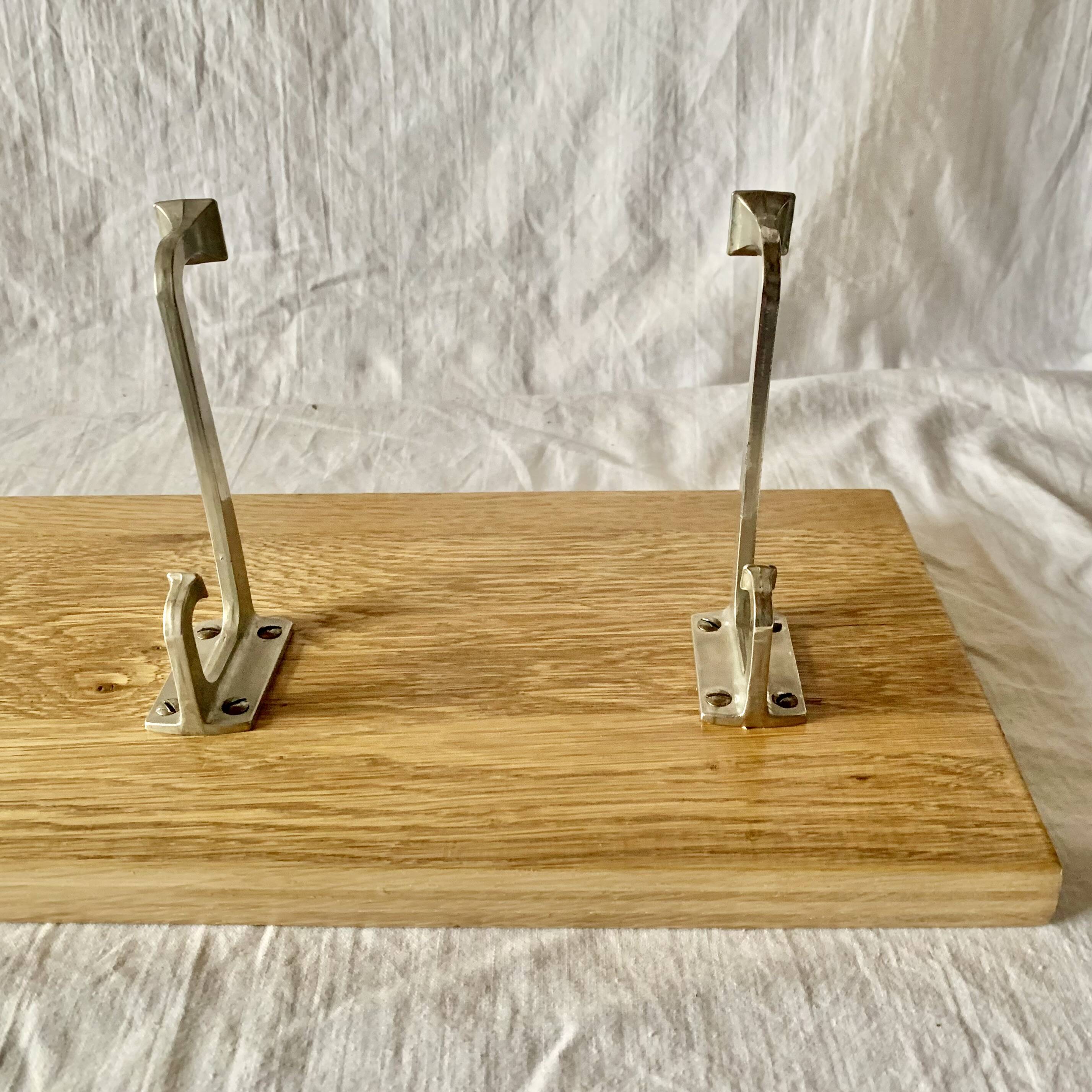 Vintage solid wood wall coat rack - 5 chrome-plated cast aluminum hooks