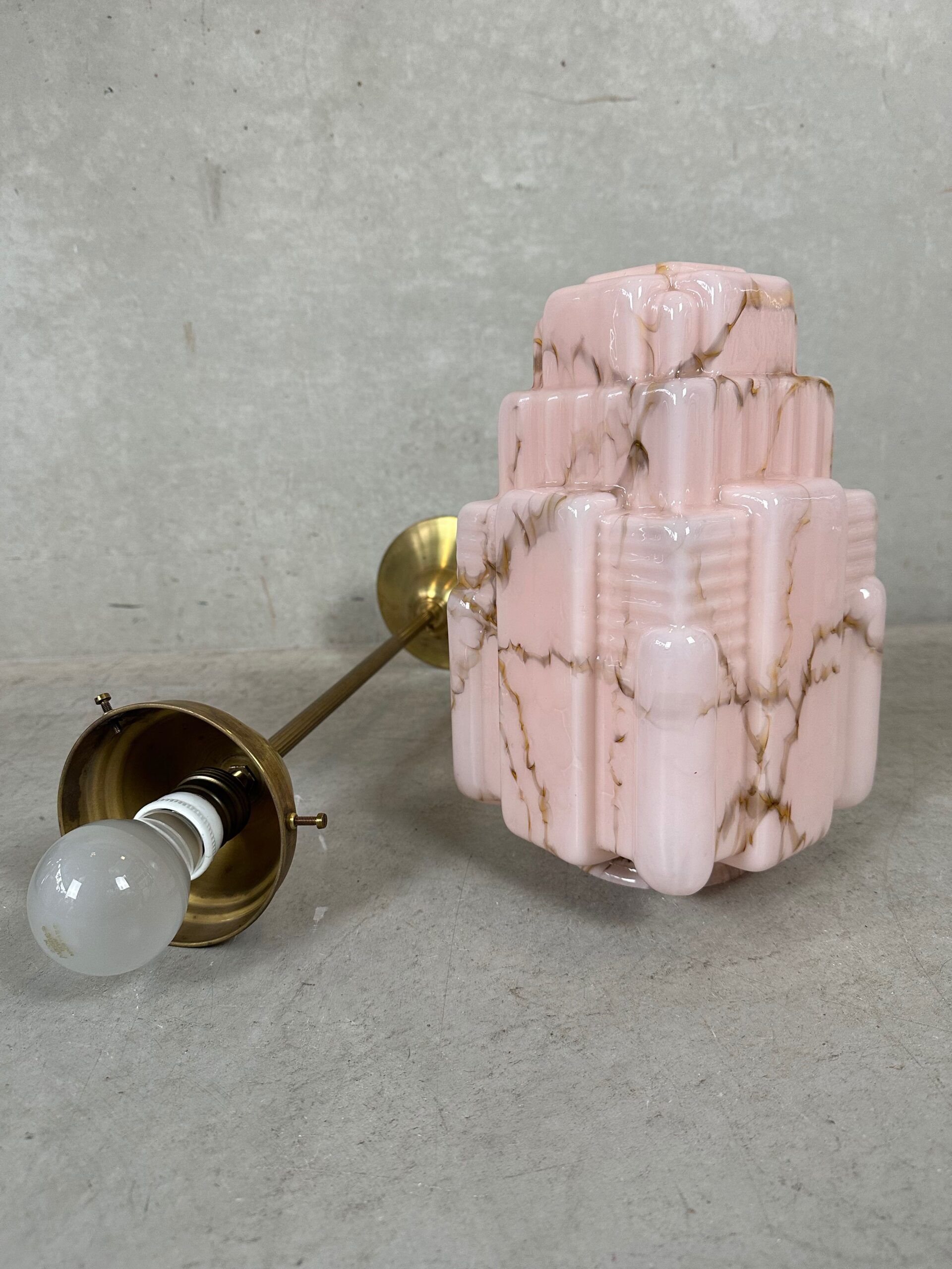 Art deco skyscraper – marbled pink opaline and brass