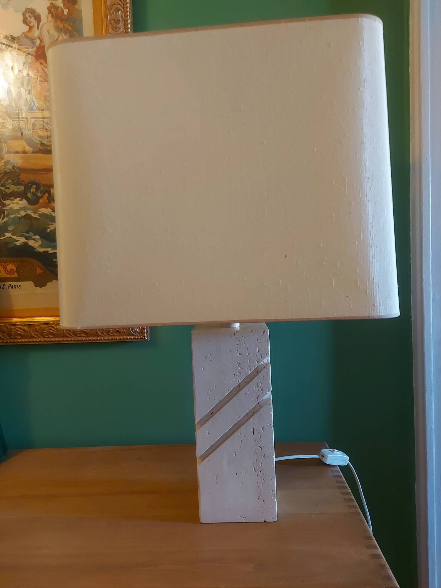 Travertine lamp foot with its original lampshade