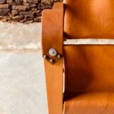 Safari armchair in wood and leather -1950's