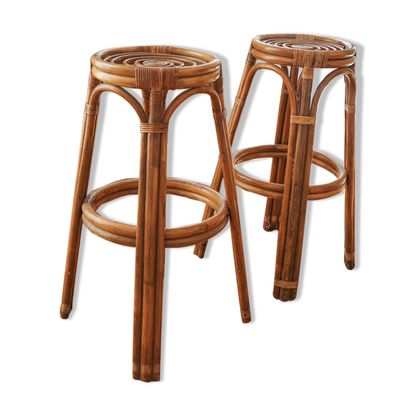Pair of Louis Sognot bar stool in rattan 1950