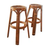 Pair of Louis Sognot bar stool in rattan 1950