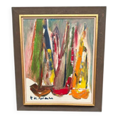 Large Original Swedish Oil on Canvas – “Sailboats” by Helmut Mantel – Signed – Vintage & Framed