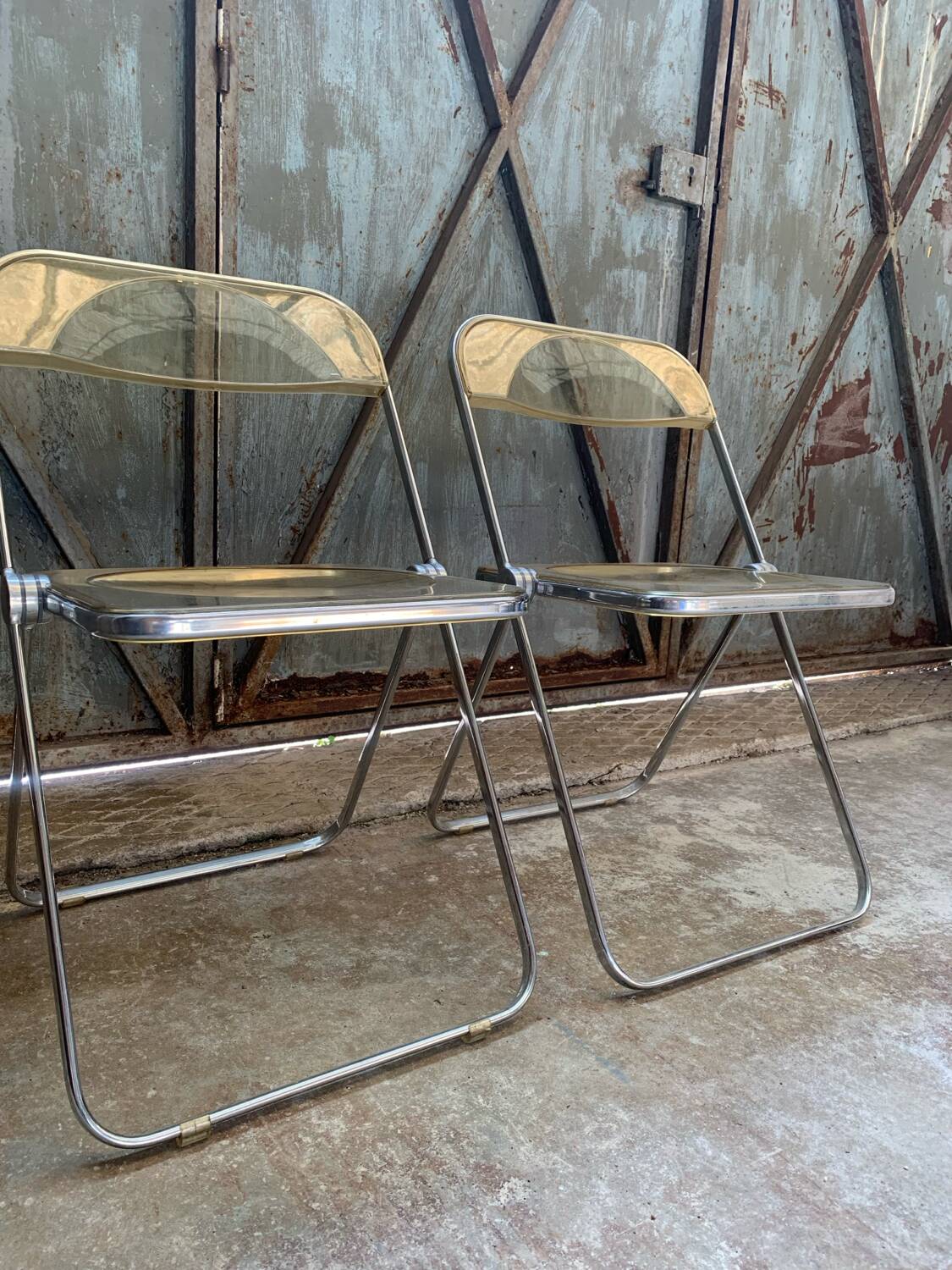 Paire Chaises Plia Jaune Giancarlo Piretti Castelli Vintage