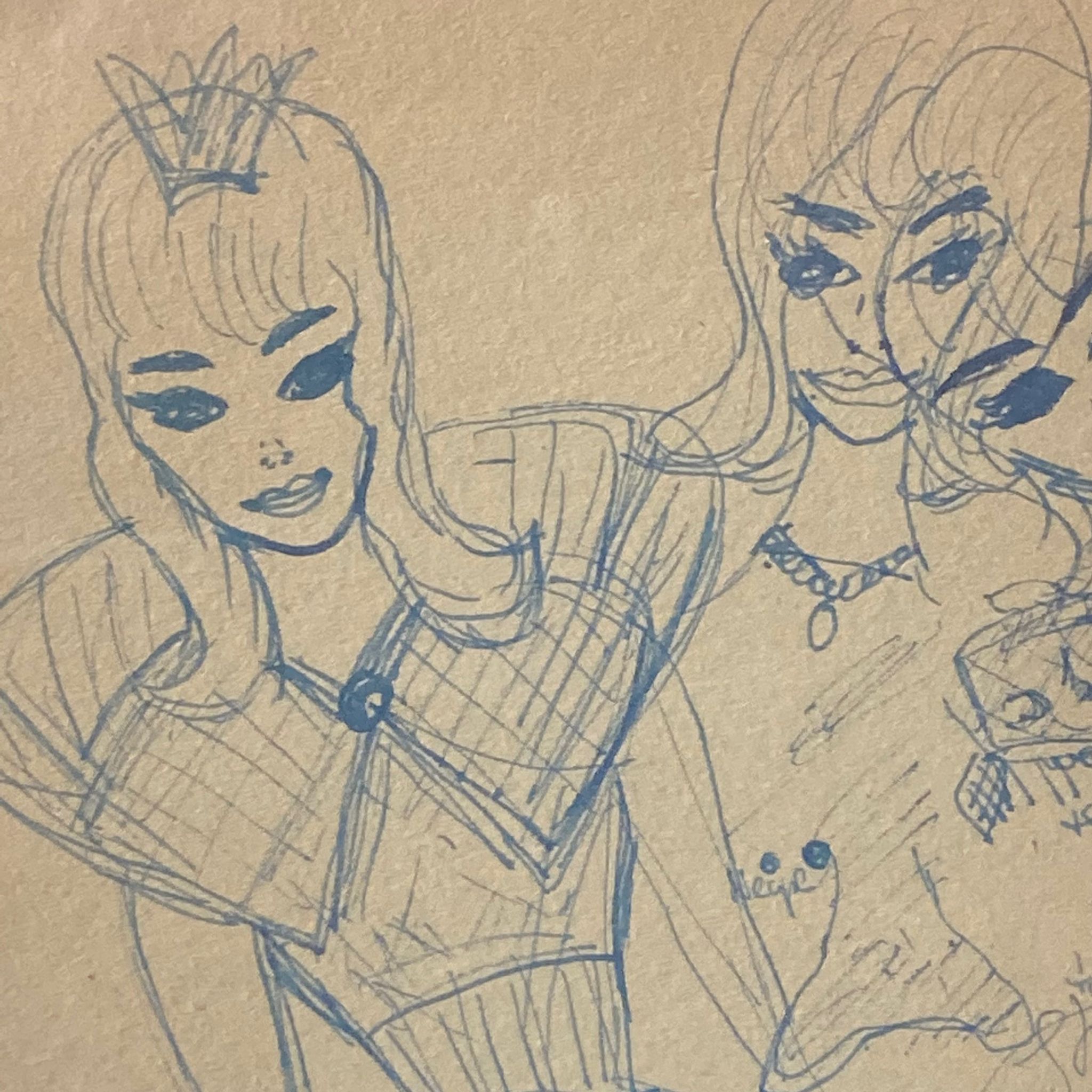 Dessin à l'encre bleue par une adolescente