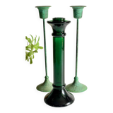 Bougeoirs en verre et métal vert