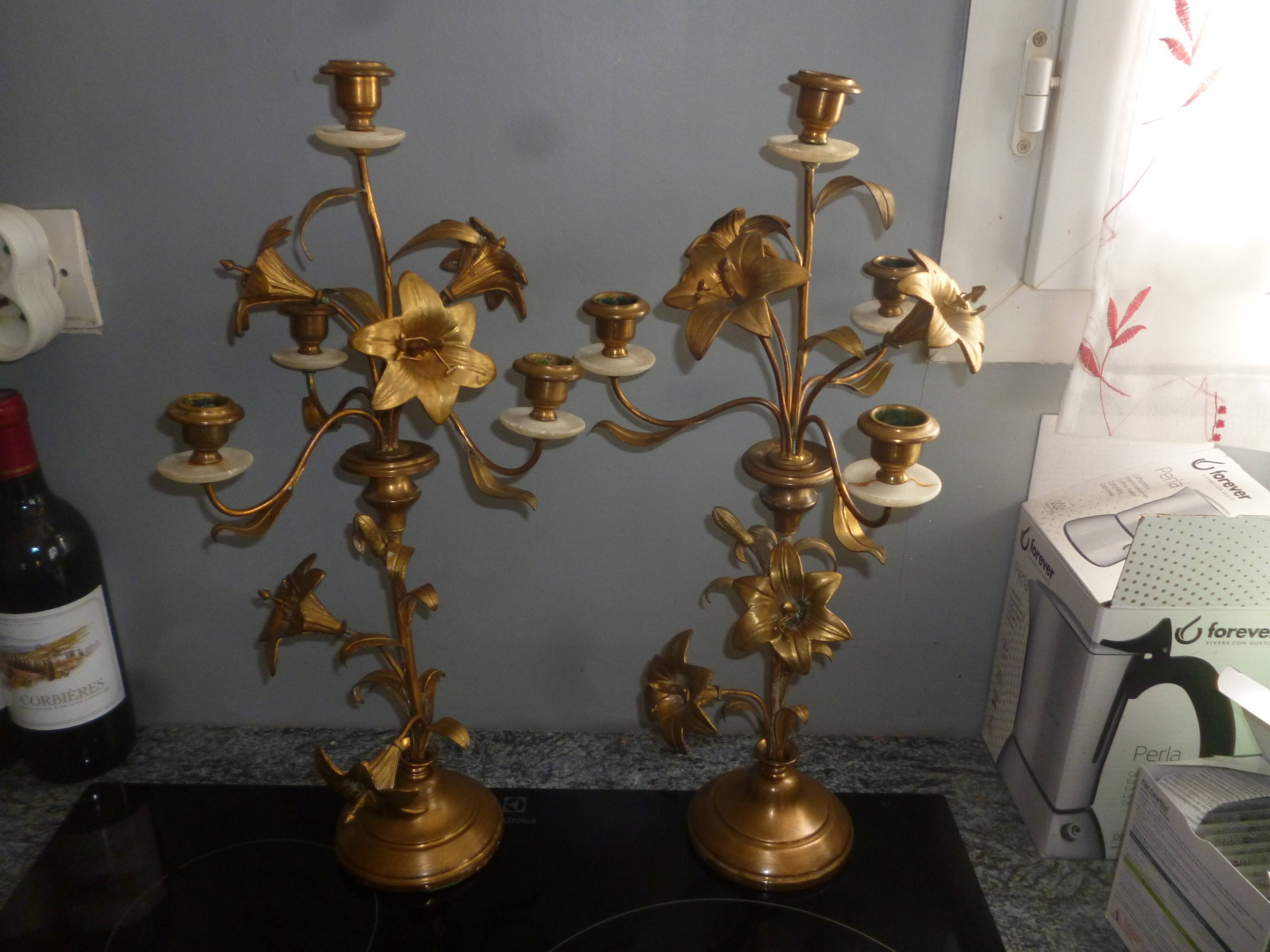 Paire de candélabres bronze laiton XIX