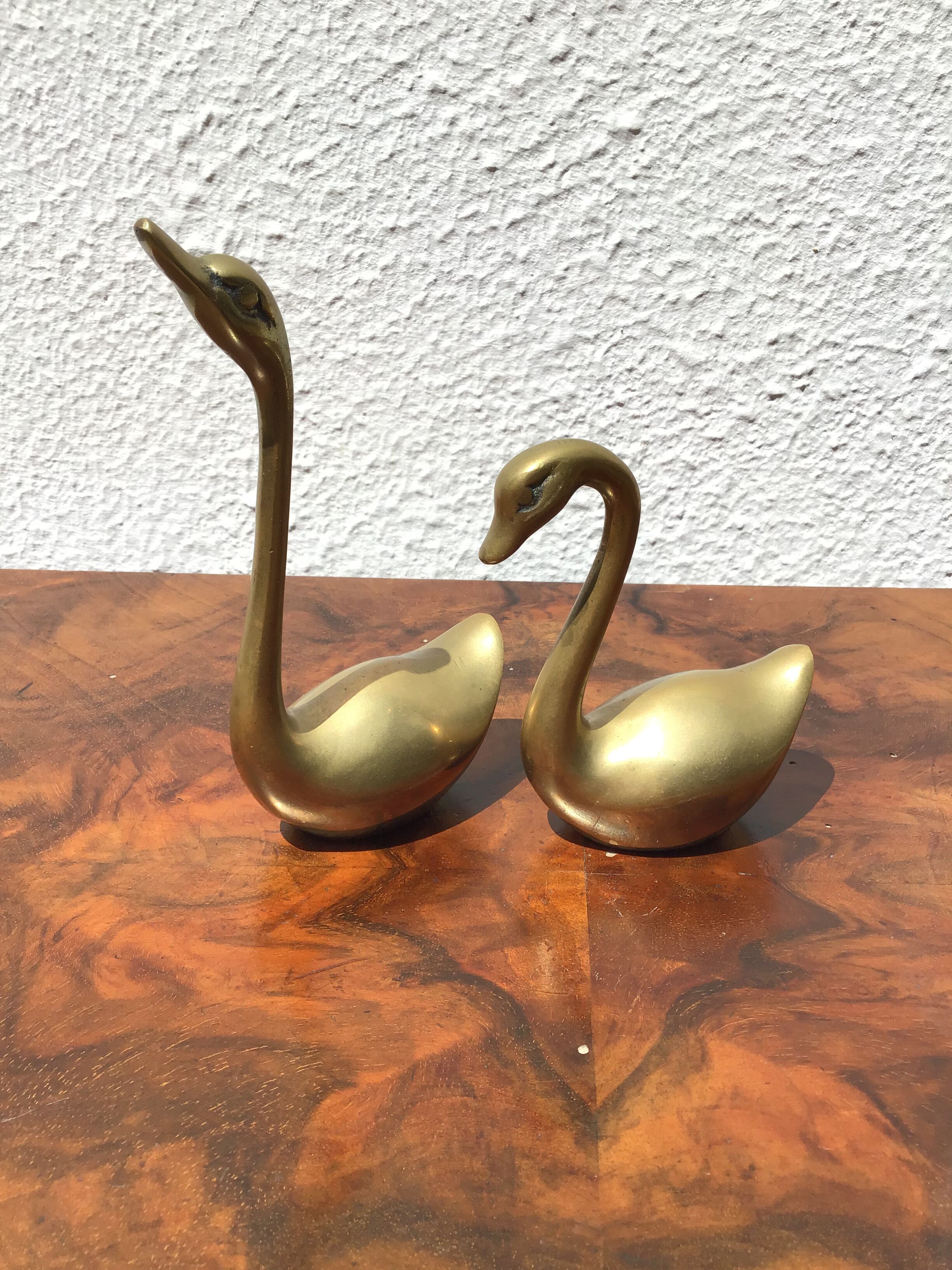 Pair of brass swans