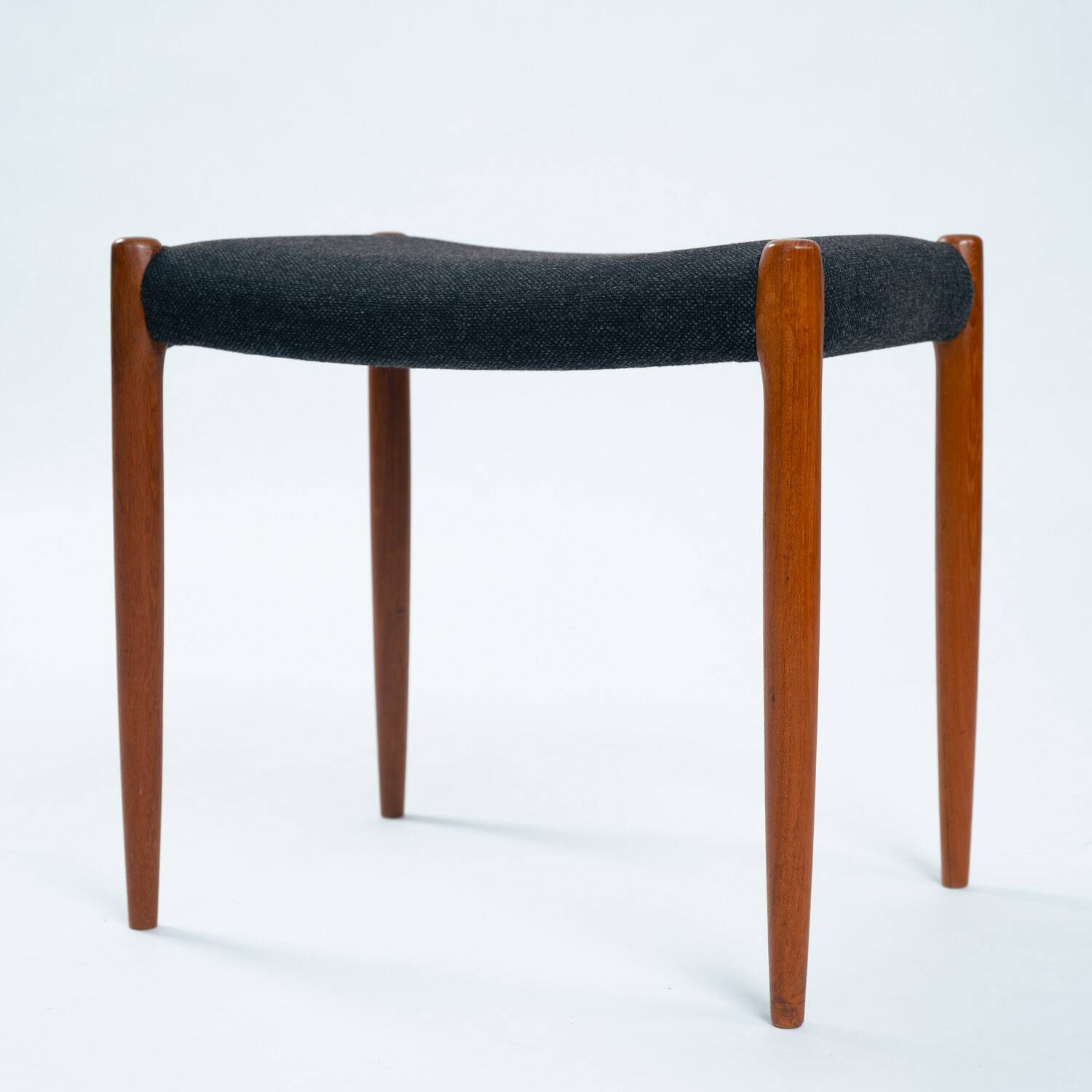 Niel O Moller teak stool 80a with black wool fabric, Denmark, 1960s