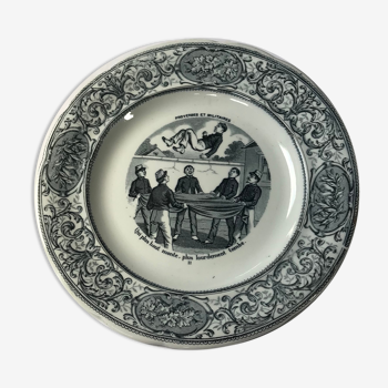Assiette parlante « proverbes et militaires » porcelaine opaque de Gien 1850