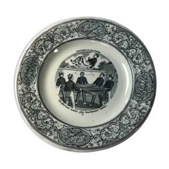 Talking plate "proverbs and military" opaque porcelain of Gien 1850