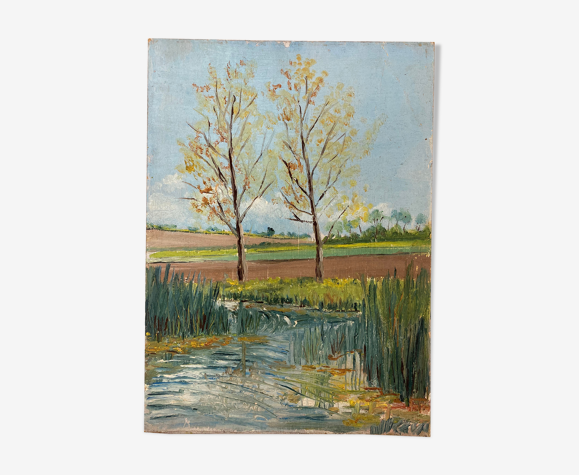 Peinture vintage aux peupliers