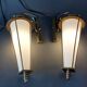 Pair of lantern sconces in gilded brass and opaline 1960.