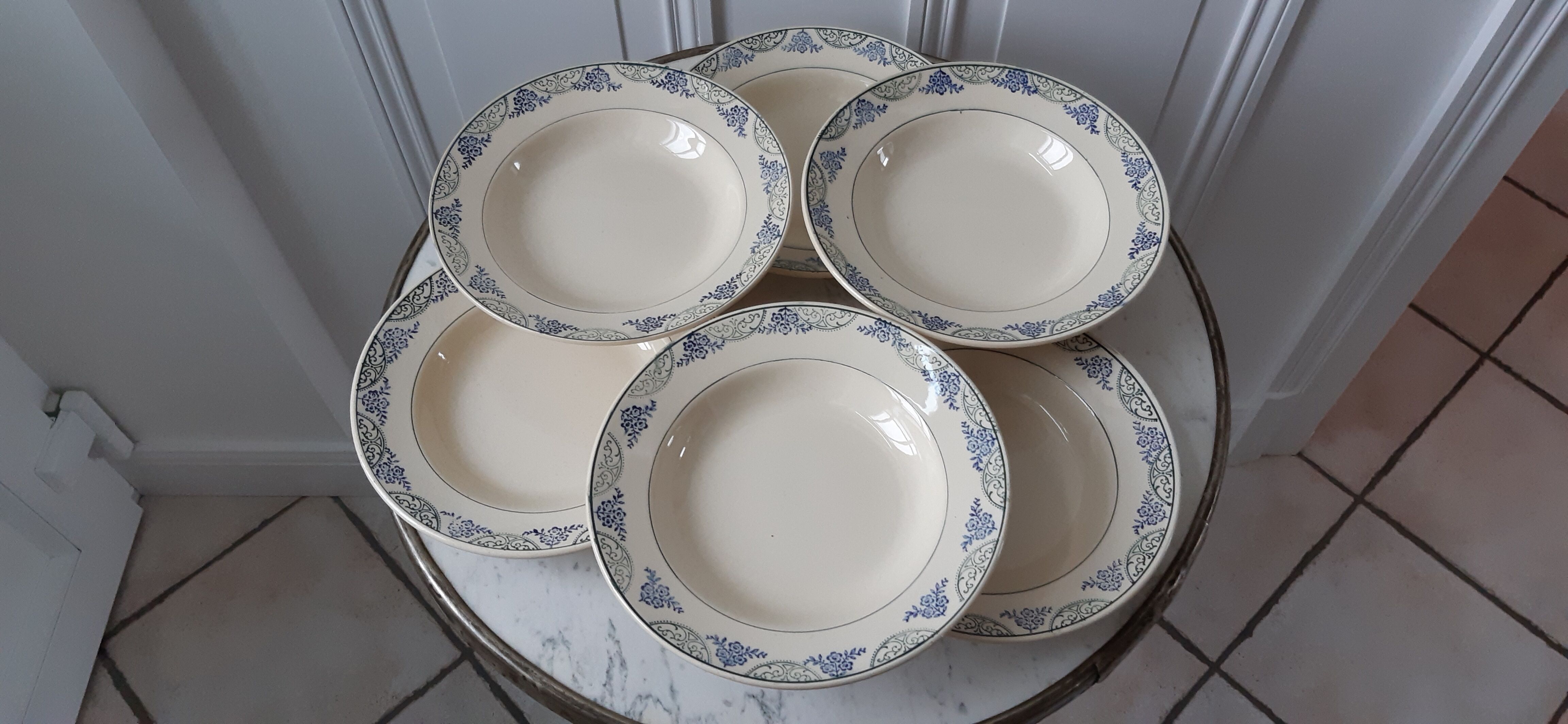 Lot de 6 assiettes creuses Moulin des Loups Terre de Fer années 30 fin XIXème