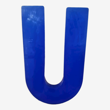 Vintage blue plexiglass sign letter U